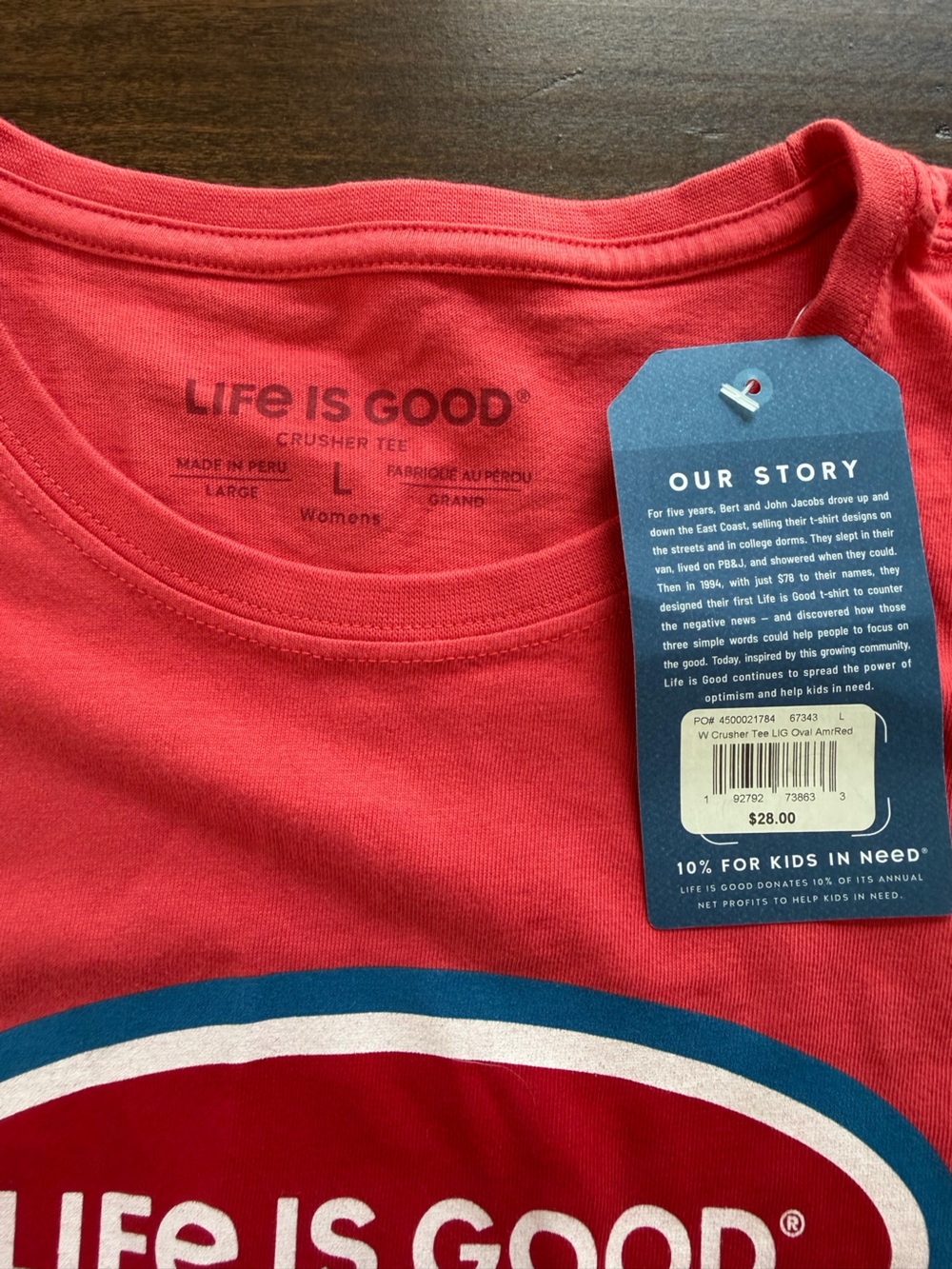 Life Is Good Coral Red Short Sleeve Tee - Picture 4 of 5